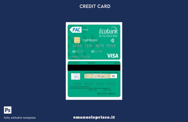 modello di carta Visa Cashxpress Benin Ecobank stile verificato